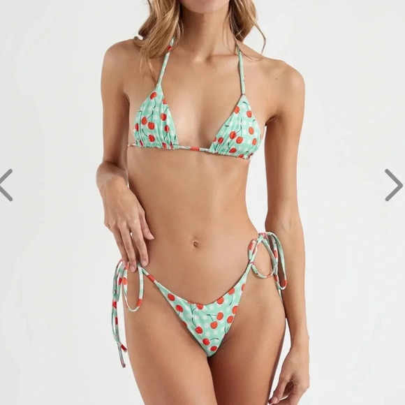 NWT OneOne Swimwear Bikini Set Cherry Crush Ariel Sexy Cute Cherries New Pattern - Picture 2 of 10